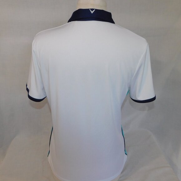 Callaway Opti Dri Womens L White Blue V Neck Golf Polo Shirt - Picture 7 of 10